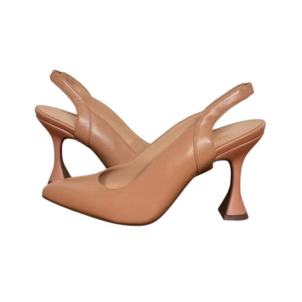 Vionic Adalena Slingback Heels Size 7 Nude Tan Pointed Toe Leather Pumps Dressy